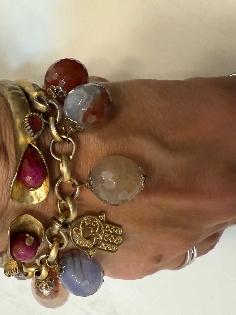 VINTAGE 2010’s SET OF 2 GOLD HAMSA & STONE BANGLES